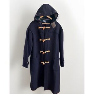 VTG Polo Ralph Lauren Wool Hooded Horn Toggle Fisherman Duffel Coat USA Navy XL